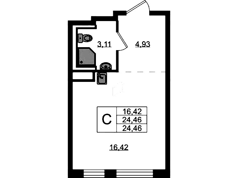 Квартира студия 24.46 м², 10/12 эт., ЖК «Новые Лаврики»